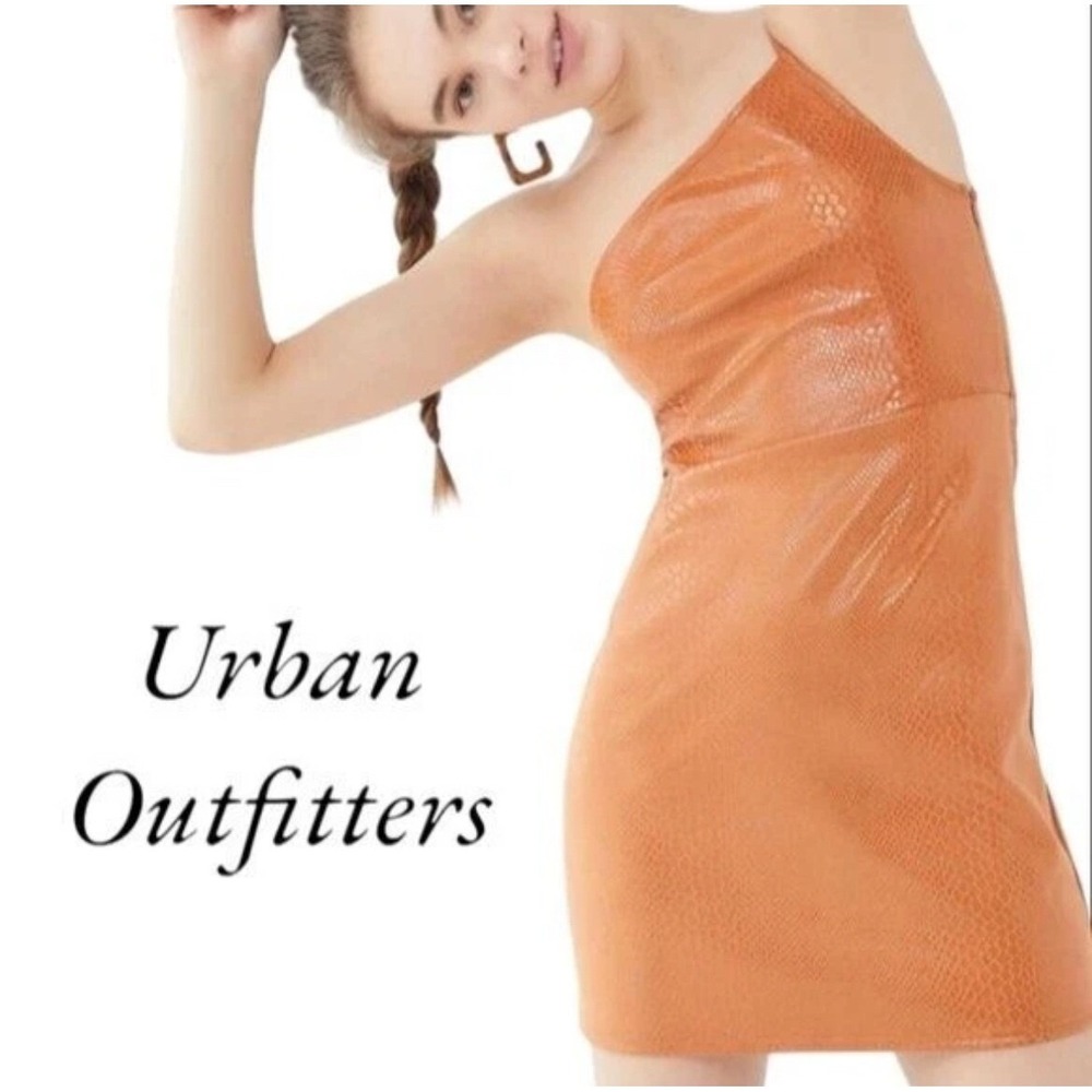 Urban Outfitters Mini Dress Women XS Orange Snakeskin One Shoulder Clubwear Chic